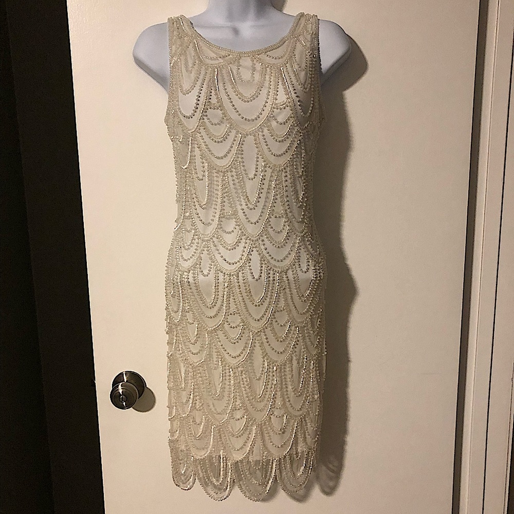 Off White Beaded Flapper Dress
